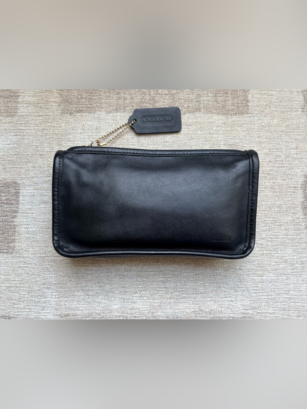 COACH Vintage Chunky Case Black Leather Cosmetic Makeup Travel Utility Case 7165